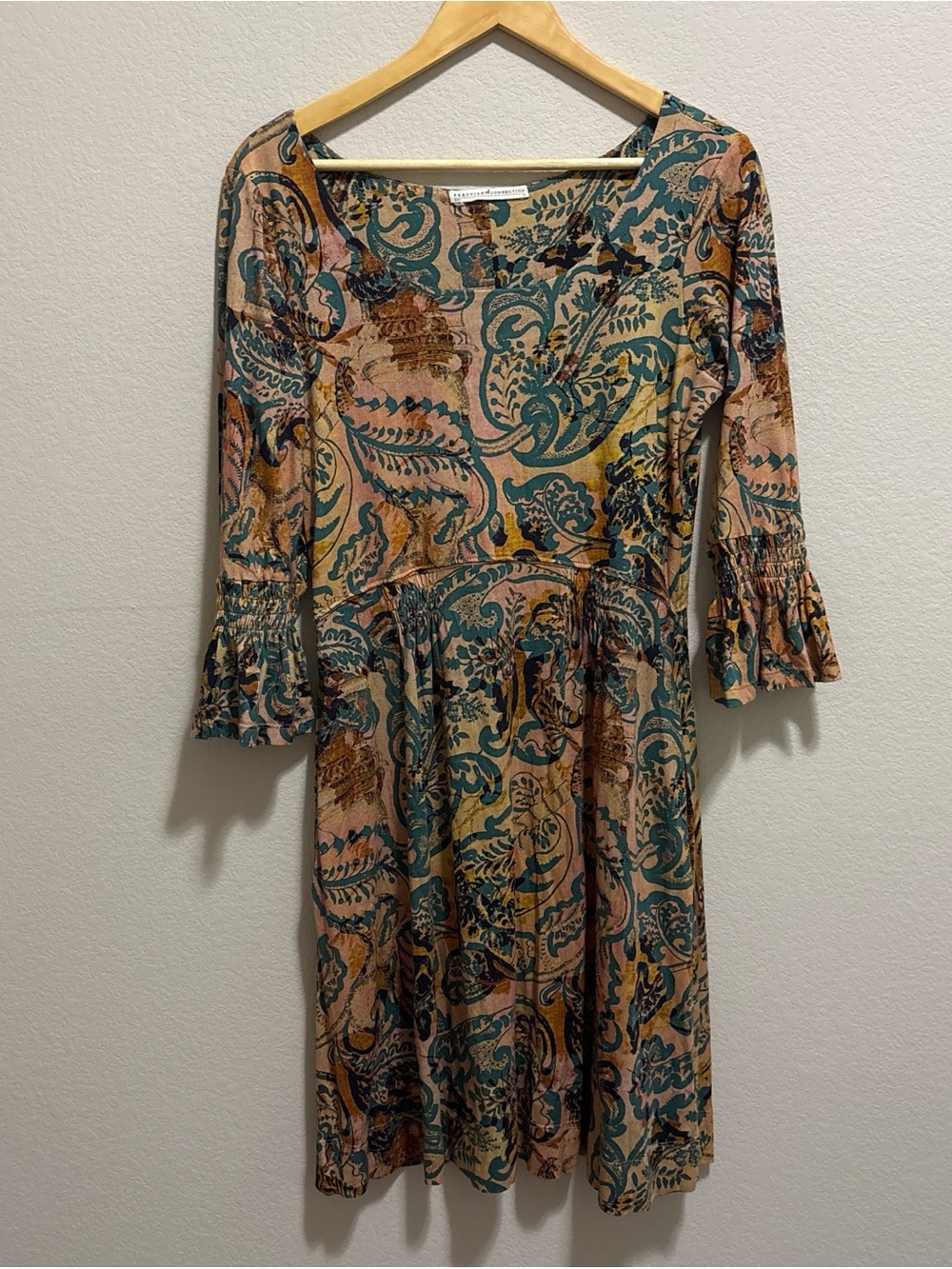 Peruvian Connection multicoloured midi dress bell sleeves and pockets Size M - Picture 2 of 8